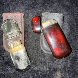 Vintage MARLBORO Brass No.‎ 6 Lighter w/leather slip case & 1 Other Butane 5257